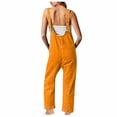 thumbnail image 4 of Lovskoo Women's Summer Casual Loose Overalls Baggy V Neck Denim Rompers Wide Leg Jumpsuits with Pockets Orange, 4 of 6