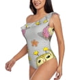 thumbnail image 5 of Daiia Cartoon Owls Women's One Piece Swimsuits Personalized One Shoulder Swimwear Asymmetric Ruffle Bathing Suits-Medium, 5 of 8