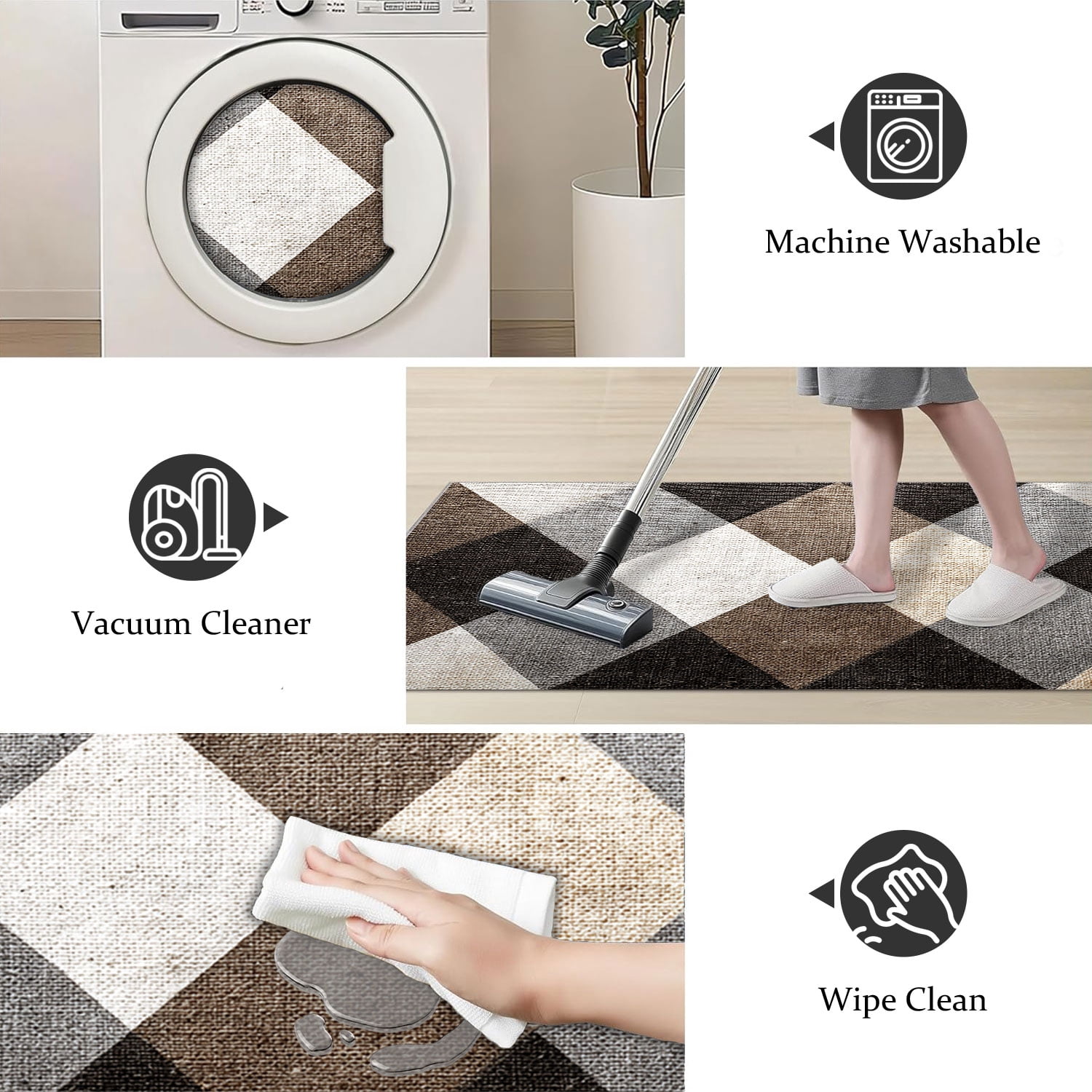 3 Piece Kitchen Rug Set, Non-Slip And Washable, Abstract Pattern Kitchen Hallway Rug, Soft And Comfortable, Suitable For Sinks, Floors, Entrances, Hallways and Bathrooms