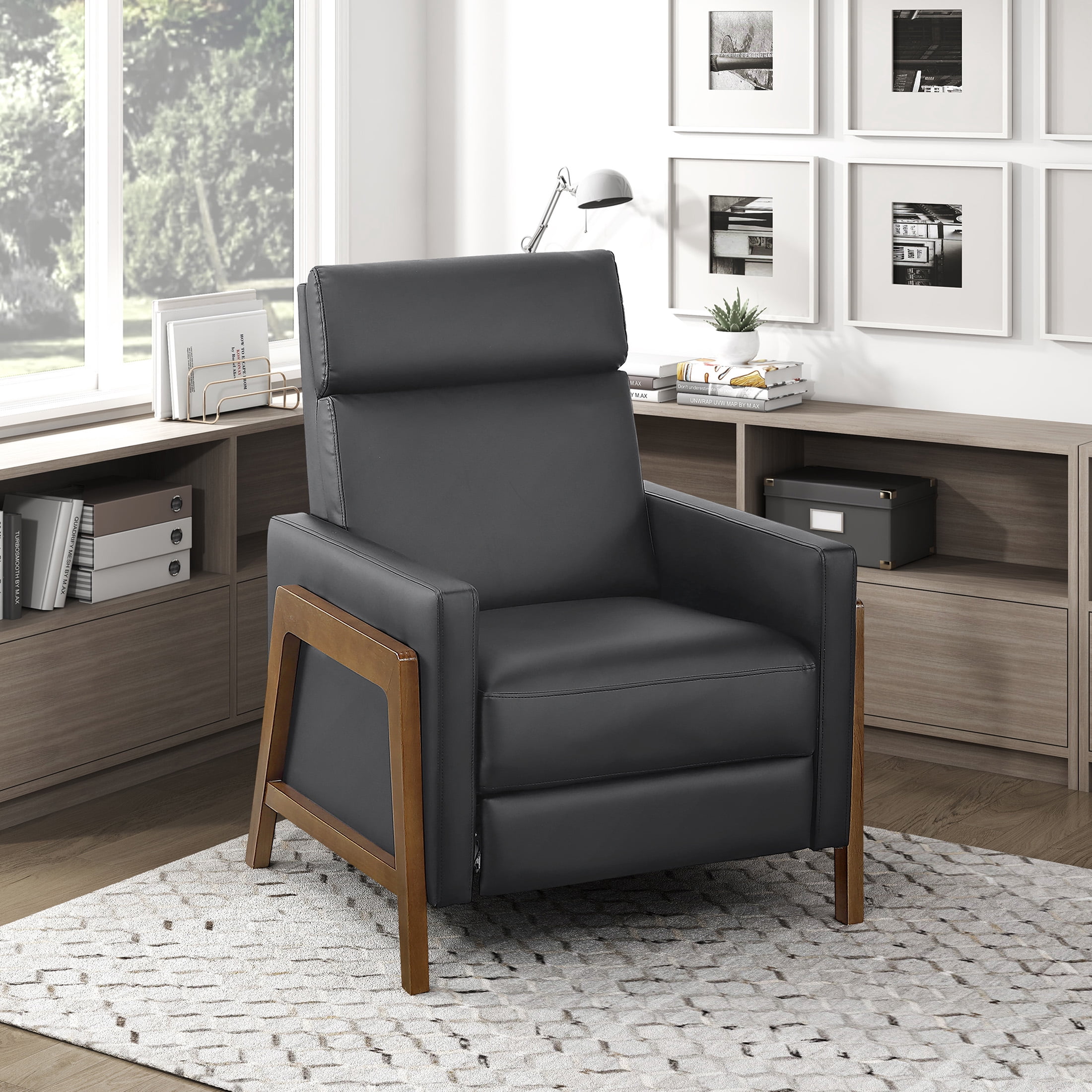 OakvillePark Velora Faux Leather Push Back Manual Reclining Chair, Black