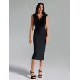 thumbnail image 3 of Vestido BELLA BARNETT con cuello en V, vendaje negro con plumas, sin mangas, 3 of 4
