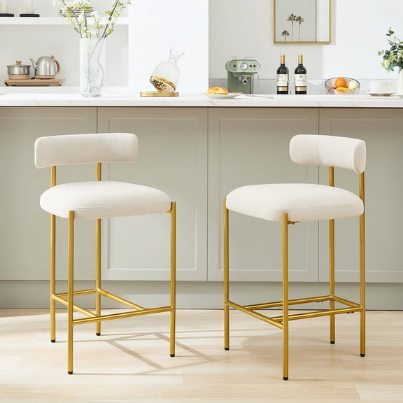JURANYAZHU Bar Stools Set of 2 Chairs 26" High,with Back and Footrest,Metal Frame Linen Fabric for Kitchen Island Counter, Bistro, Coffee Shop,Beige