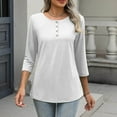 thumbnail image 5 of Stamzod Spring Tops for Women Fashion Solid Color Crewneck Lightweight Tops & Blouses Casual Loose 3/4 Sleeve Tops for Women White XL, 5 of 8