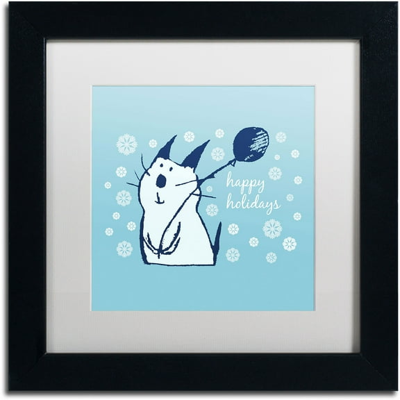 Trademark Fine Art "Christmas Party Cat" Canvas Art by Carla Martell, White Matte, Black Frame
