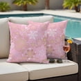 thumbnail image 4 of Christmas Pink Outdoor Waterproof Pillow Covers, Xmas Winter Snowflakes New Year Holiday Decorative Square Throw Pillowcase Sofa Cushion Sham for Patio/Couch/Chair, 24"x24" 2 Pack, 4 of 8