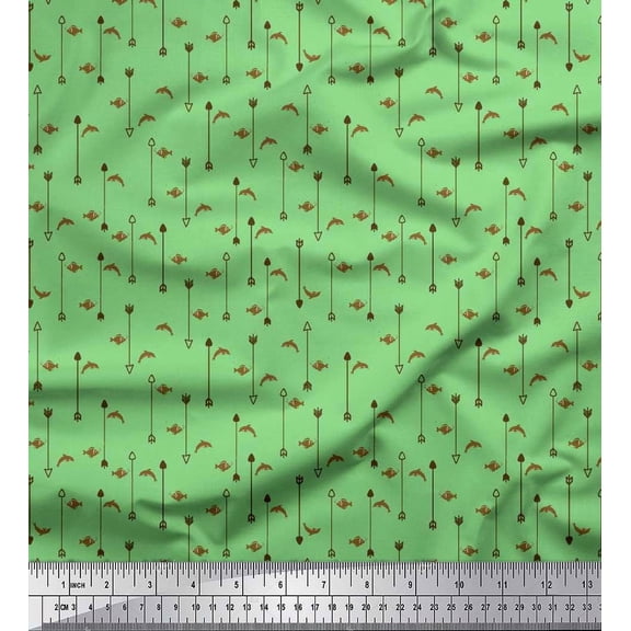 Soimoi Cotton Duck Fabric Arrow & Fish Ocean Print Fabric by Yard 42 Inch Wide