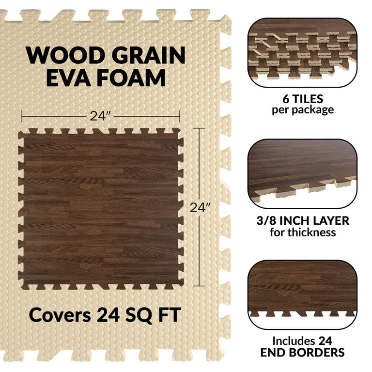 Tebery 16 Pieces Printed Wood Grain Interlocking Floor Tiles 3/8-Inch Thick EVA Foam Grey Puzzle Tebery 16 Pieces Printed Wood Grain Interlocking Floor Tiles 3/8-Inch Thick EVA Foam Grey Puzzle