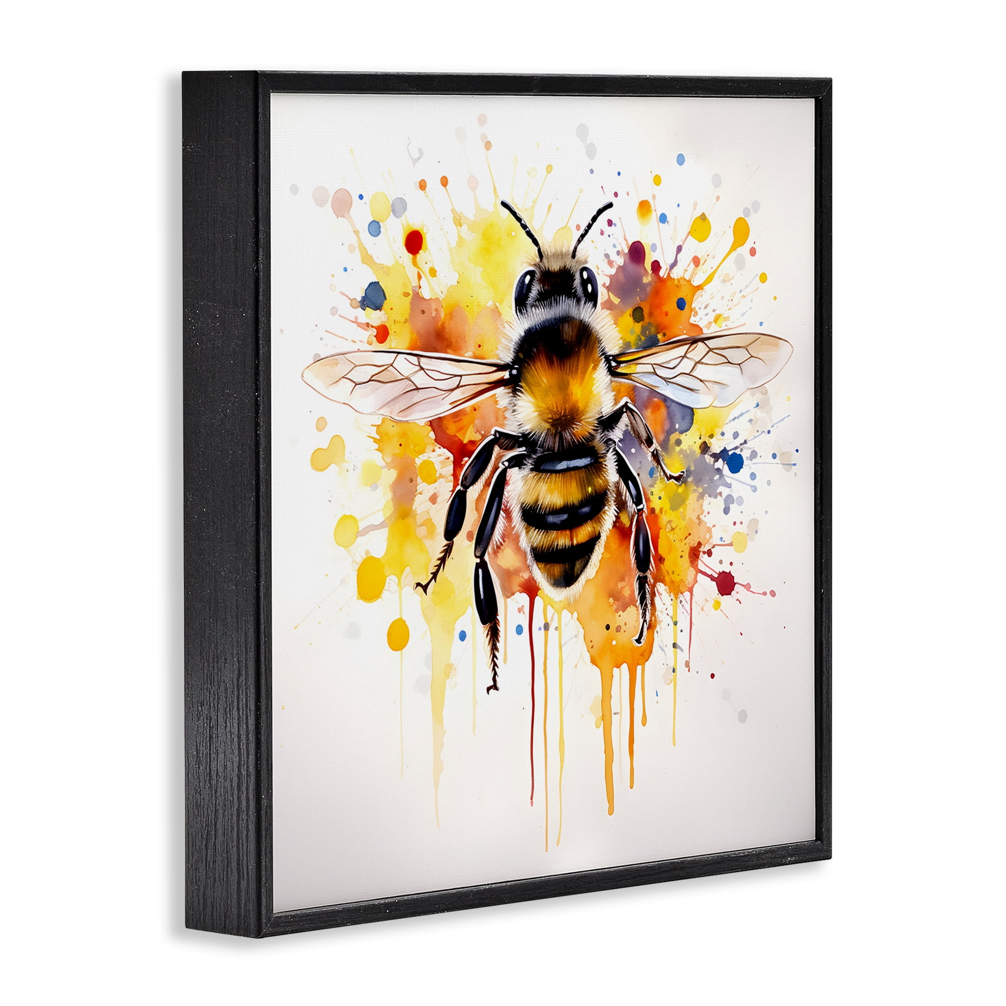 Stupell Industries Watercolor Style Bee Animals & Insects Painting Black Framed Art Print Wall Art, 12 x 12