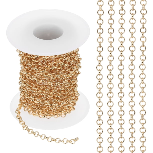 Cadena de enlace circular Uxcell de 5 metros, cadena de curb de 4 mm, joyería de fabricación de enlaces, bobina de cadena de metal, cadenas de collar, dorado