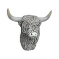thumbnail image 1 of Escultura de pared con cabeza de vaca de las Tierras Altas, decoración de pared, arte mural de cabeza de animal hecho de Gris, 1 of 9
