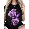 thumbnail image 6 of Women's T-Shirt Retro Dreamy Purple Butterfly Wings Rose Short Sleeve Casual Tee Classic Crew Neck T Shirt for Women Black, XS, 6 of 7