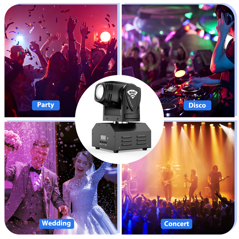 Mini Moving Head DJ Lights, RGBW Beam, DMX Stage Lights, Sound