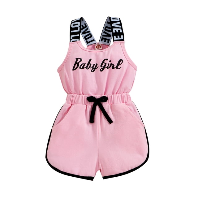 Rovga 2-3 Years Rompers For Girls Summer Sleeveless Romper Letter Prints Jumpsuit Lovely Photography Outfits Rompers For Girls Pink