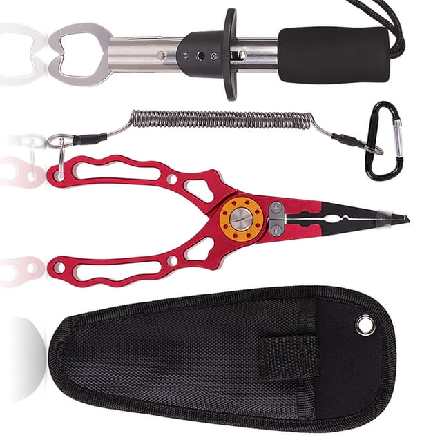 Kenally Kit de alicates de pesca, removedor de anzuelos de aleación de aluminio, portátil, agua dulce, agua salada, mar, lago, barco, equipo de Herramientas manuales Rojo Kenally TO009763-01