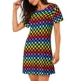 thumbnail image 2 of Fotbe Rainbow Chequerboard Bata de Dormir para Mujer con Estampado, Camisón de Algodón de Manga Corta, Ropa de Dormir Casual, 2 of 6