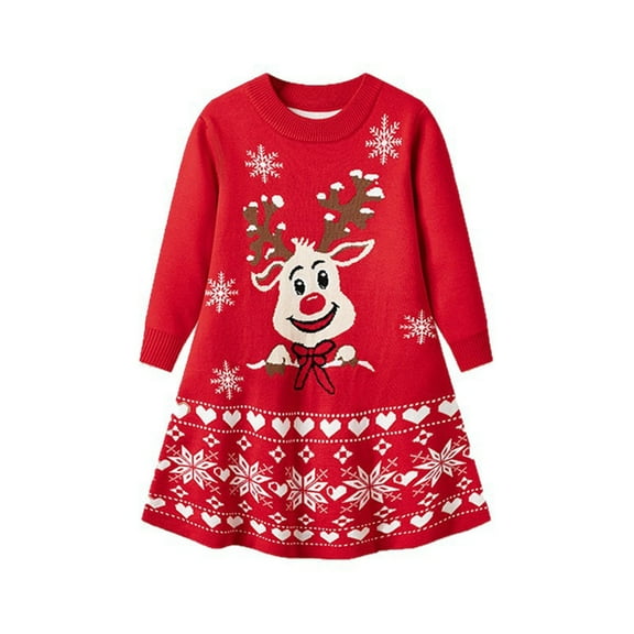 Afdoent Girls Dresses Christmas Knit Dress For Girls Long Sleeve Holiday Party Gown Festive Winter Sweater Dress With Elegant Design For 2-3 Years