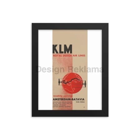 KLM Royal Dutch Airlines Weekly Service Amsterdam Batavia, 1934. Framed Vintage Travel Poster