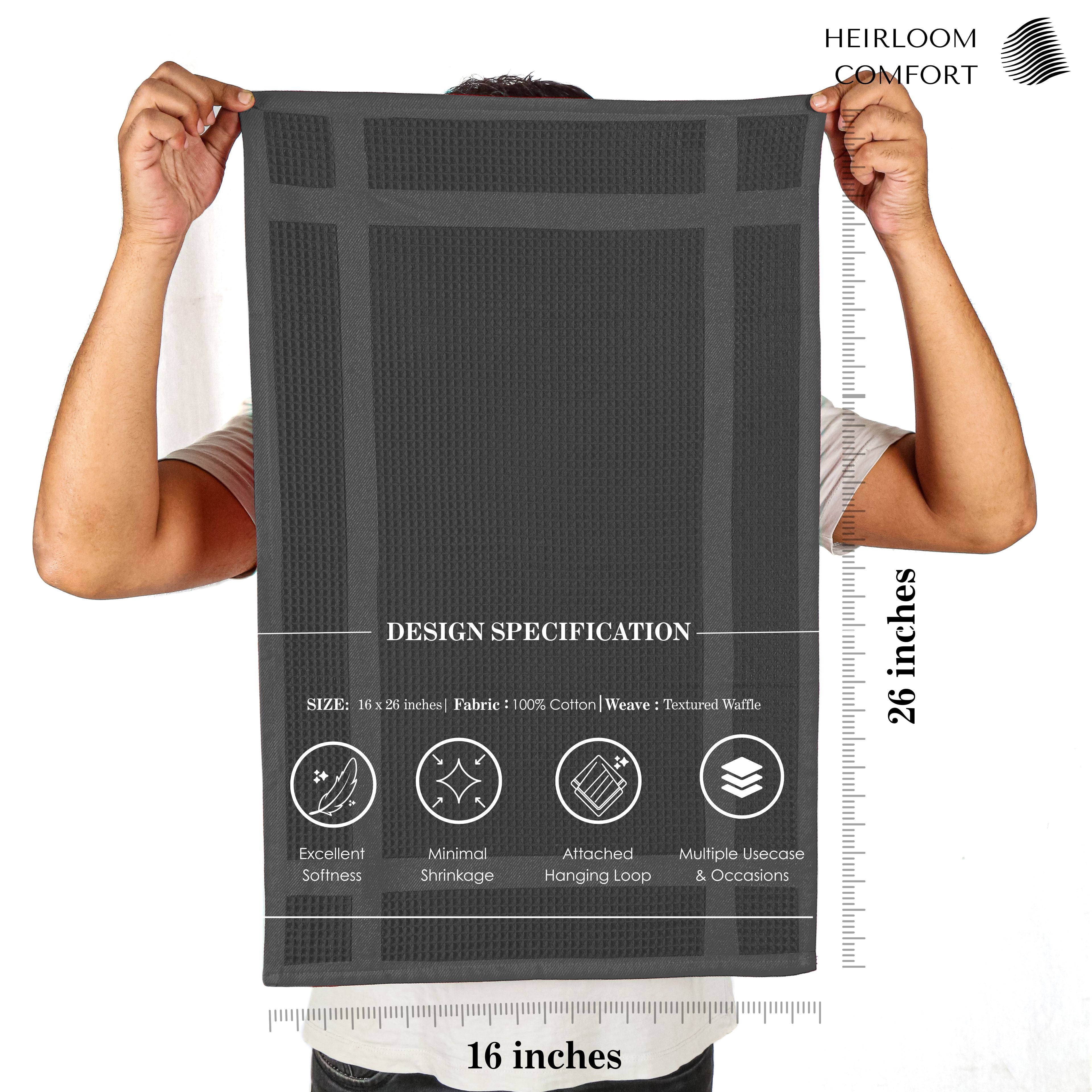 HEIRLOOM COMFORT 100% Cotton Kitchen Towels, 16"x26", 12 Pack, Waffle Weave, Absorbent, Fast Drying Dishcloth Set for Cleaning, Hand Towels, Dish Rags, Wash Cloth, Durable, Machine Washable, Gray