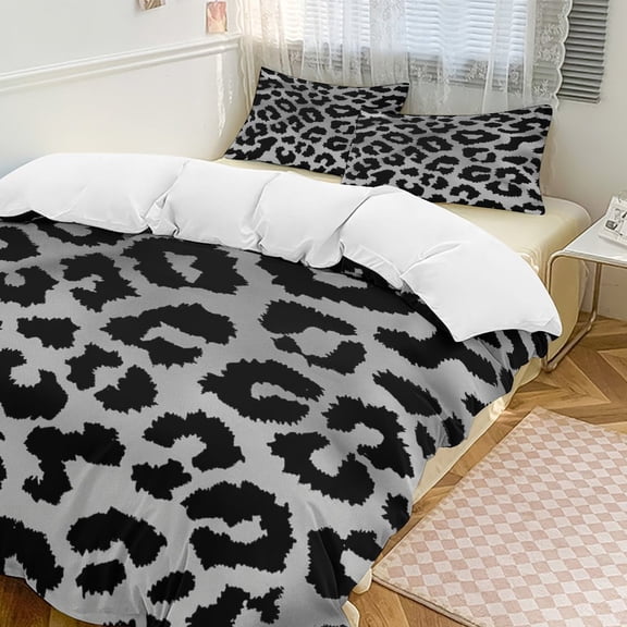 Leopard Print Pattern Duvet Cover Set King Size for Bedroom Decoration Print Bedding Set Comforter Cover Decorative Microfiber with 2 Pillow Sham Multicolor