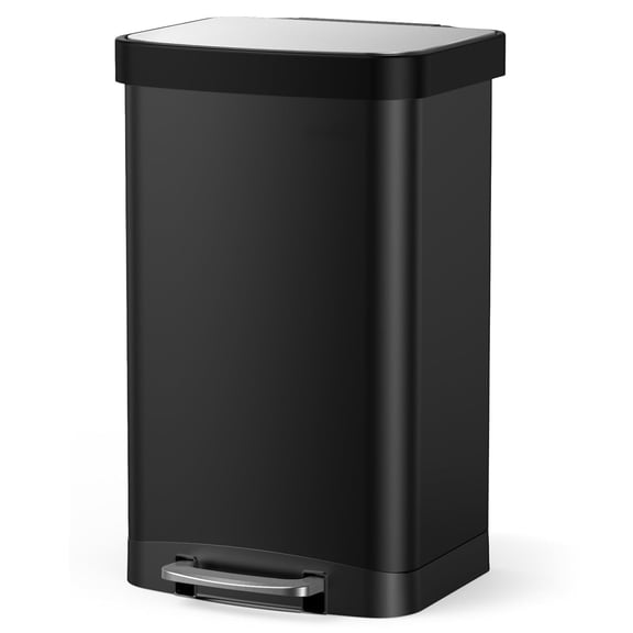 Kitchen Trash Can, 16 Gallon/ 60 Liter Stainless Steel Garbage Can with Soft-Close Lid, Large Metal Kitchen Garbage Bin with Removable Fluid Tray, Recycling Bin for Kitchen Office, Black
