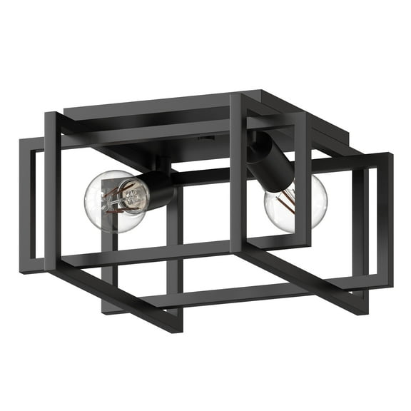 YANSUN 2-Light Black Semi-Flush Mount Ceiling Light, Industrial Ceiling Fixture for Bedroom