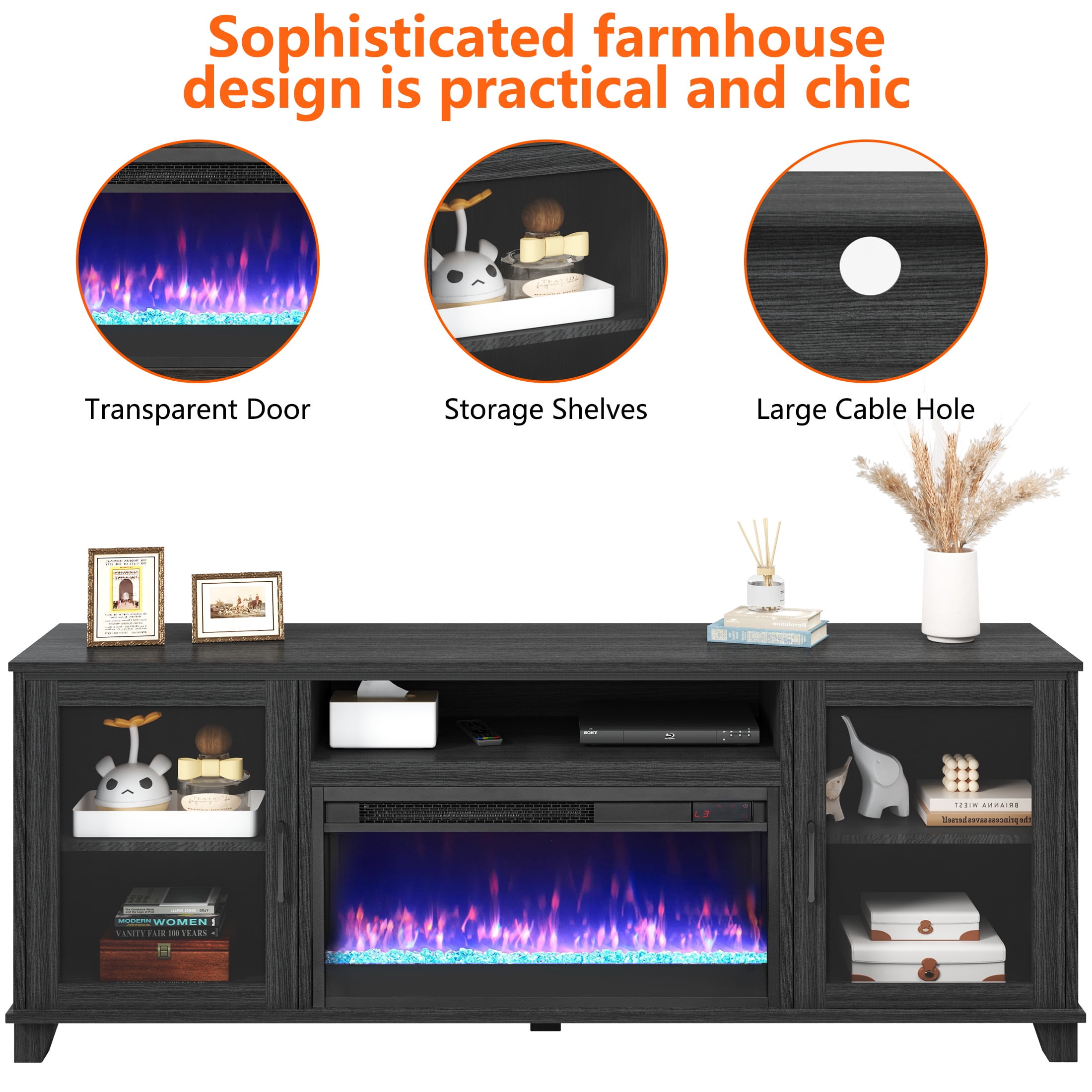 ENYOPRO Fireplace TV Stand for 60 Inch TV, TV Console with 23''Electric Fireplace, Console Entertainment Center Television Table for Living Room or Bedroom