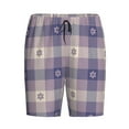 thumbnail image 4 of Fotbe Purple Floral Gingham Check Plaid Pajama Shorts for Men, Men's Pajama Bottoms, Sleepwear,Short Pajama Pants-Small, 4 of 9
