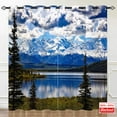 thumbnail image 3 of Nature Curtains, Spring Alaska Woodland Snow Mountain Lake Landscape Scenery Print Patterned Waterproof Fabric Grommet Window Drapes for Bedroom Living Room Cafe Office 2 Panels W52 x L84, 3 of 6
