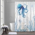 thumbnail image 5 of Retro Oceans Shower Curtains for Bathroom, Watercolor Light Blue Octopus Starfish Seaweed Washable Fabric Shower Curtain with Hooks Waterproof Bathroom Decor Sets, 72 x 72 Inches, 5 of 9