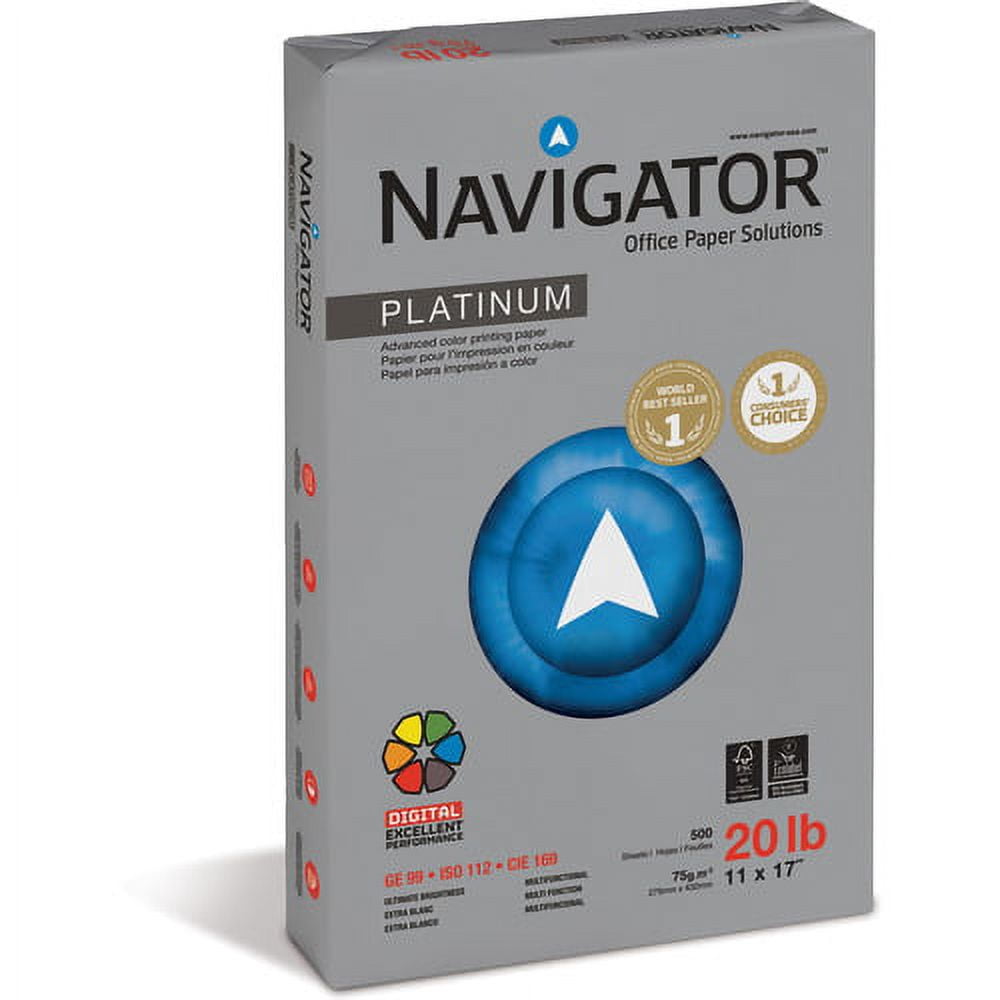 Navigator Platinum Digital Inkjet, Laser Copy & Multipurpose Paper 11" x 17" - 20 lb Basis Weight - Smooth - 2500 / Carton - Bright White