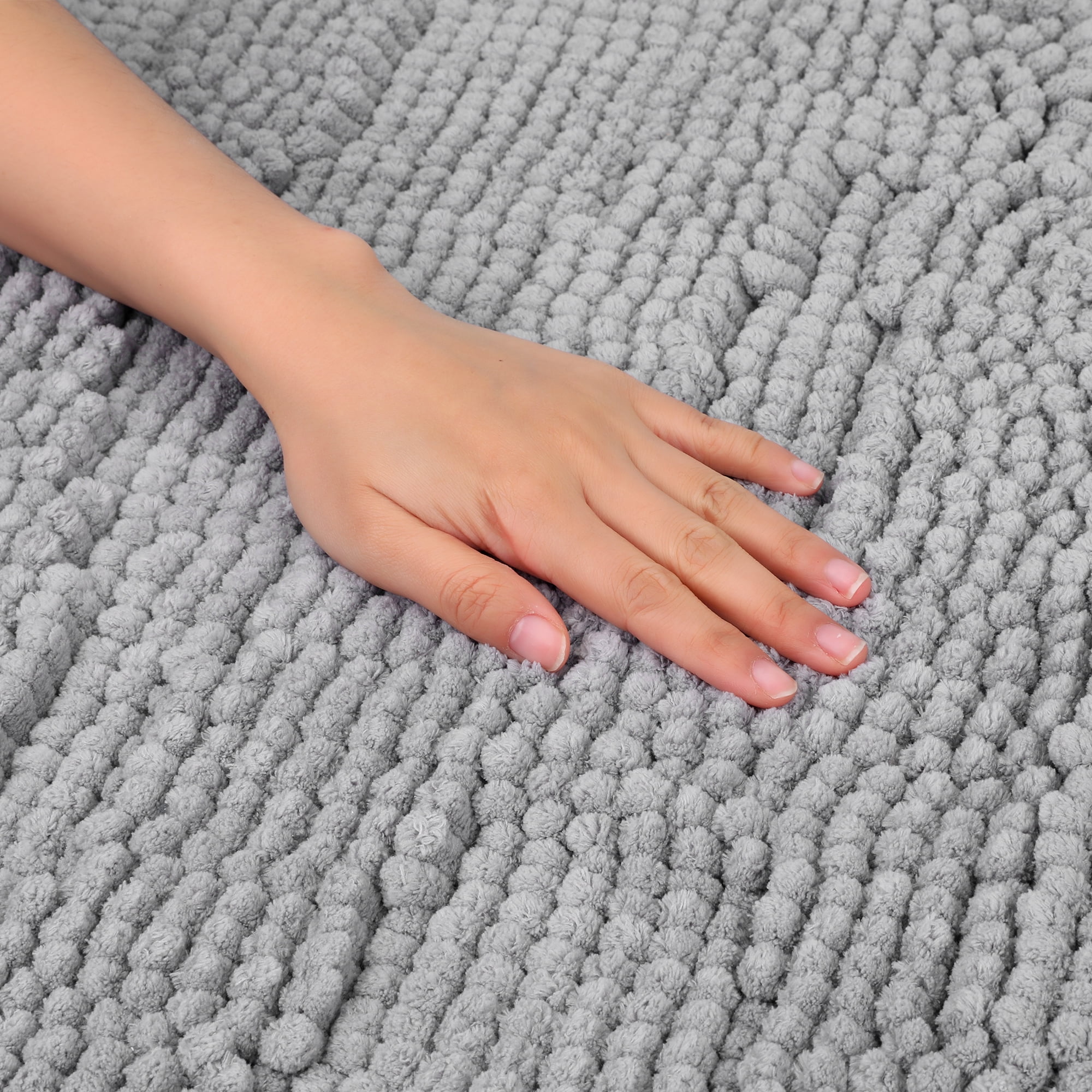 Unique Bargains Bathroom Mat Fluffy Chenille Non Slip Backing Baths Rugs Grey 16" x 24"