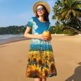thumbnail image 4 of Gukieu Field Bicycle Young Sunflower Print Women's Short Sleeve Dress, Elastic Waistband A-line with Pockets Summer Dress, Suitable for Daily Leisure, Work, Vacation, 4 of 6