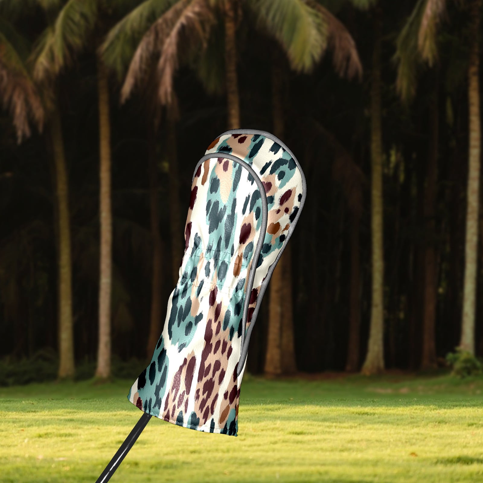 Golf Club Covers PU Leather Waterproof Head Covers for Fairway Woods Hybrids Leopard Print Unisex Fits Most Brands