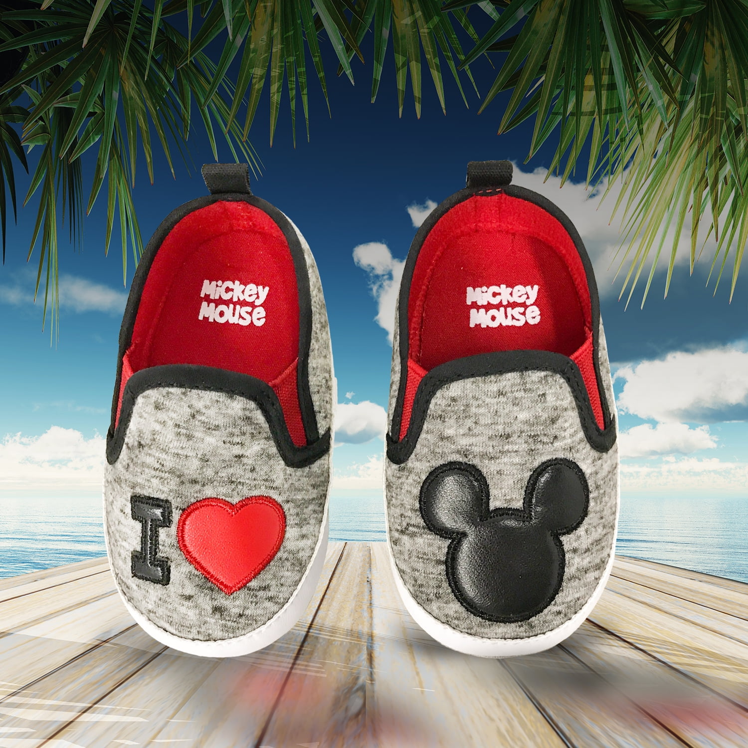 Disney Mickey Mouse Red and Black Infant Prewalker Soft Sole Slip