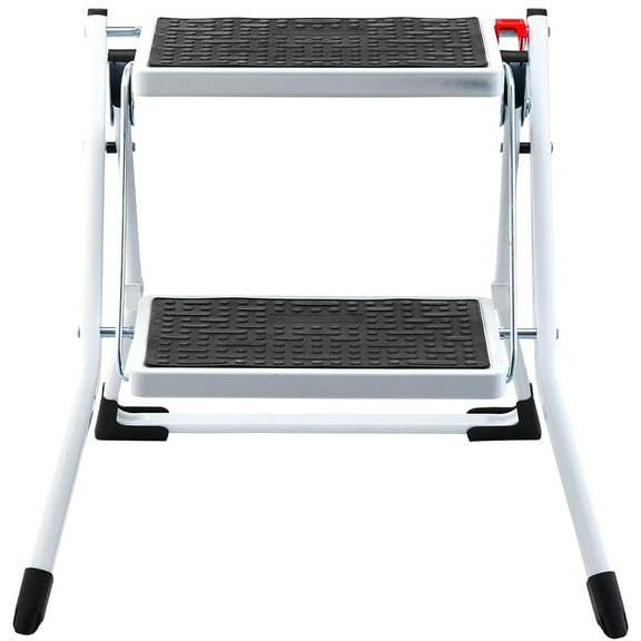 KFFKFF Stool Ladder, 2 Steps Folding Step Stool, 330 lbs Load, Steel Construction with Wide, Non-Slip Treads, Ideal for Home, Kitchen, Office, and RV Use