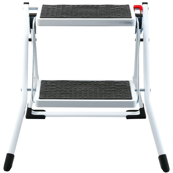 KFFKFF 2-Step Ladder with 330lbs Load Capacity, Foldable Steel Step Stool Featuring Broad Non-Slip Pedal, Robust Step Stool Suitable for Adults and Kids, Versatile for Home, Kitchen, Office, and RVs