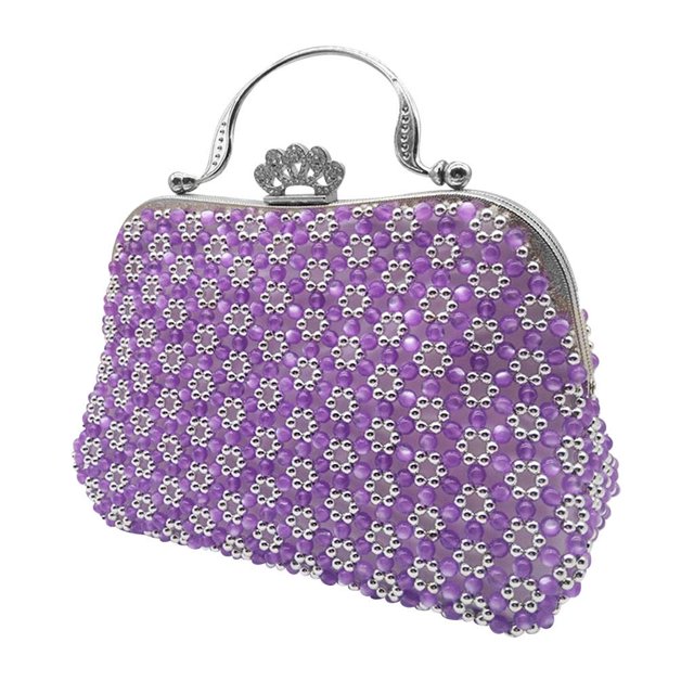 Kit de artesanía DIY, bolso de perlas hecho a mano para mujer, bolso de noche, bolso de mano, bolso de novia Púrpura Hugo Material de fabricación de bolsos de bricolaje