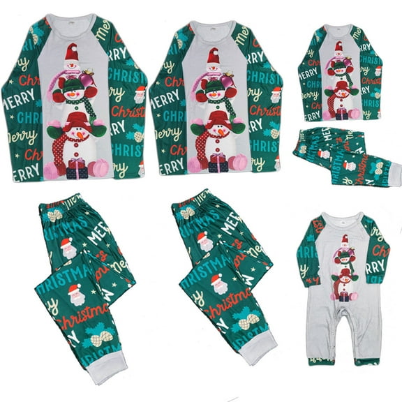 Elippeo Christmas Family Pajamas Matching Set, Snowman Print Long Sleeve T-shirt with Pants Sleepwear Loungewear