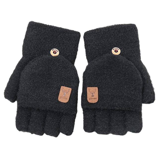 Guantes Sin Dedos Zulema Tejer Grueso Cálido Negro