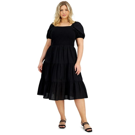Now This Trendy Plus Size Cotton Tiered Dress Black 4X