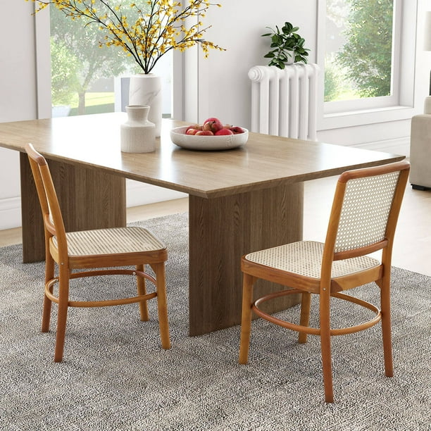 Costway Set of 2 Boho Dining Chairs with Teak Wood Structure Footrests for Indoor Use