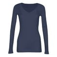 thumbnail image 3 of Womens Long Sleeve V Neck Ribbed Knit Fitted Casual Tops Tee Slim Basic Shirt Gray 3XL, 3 of 4