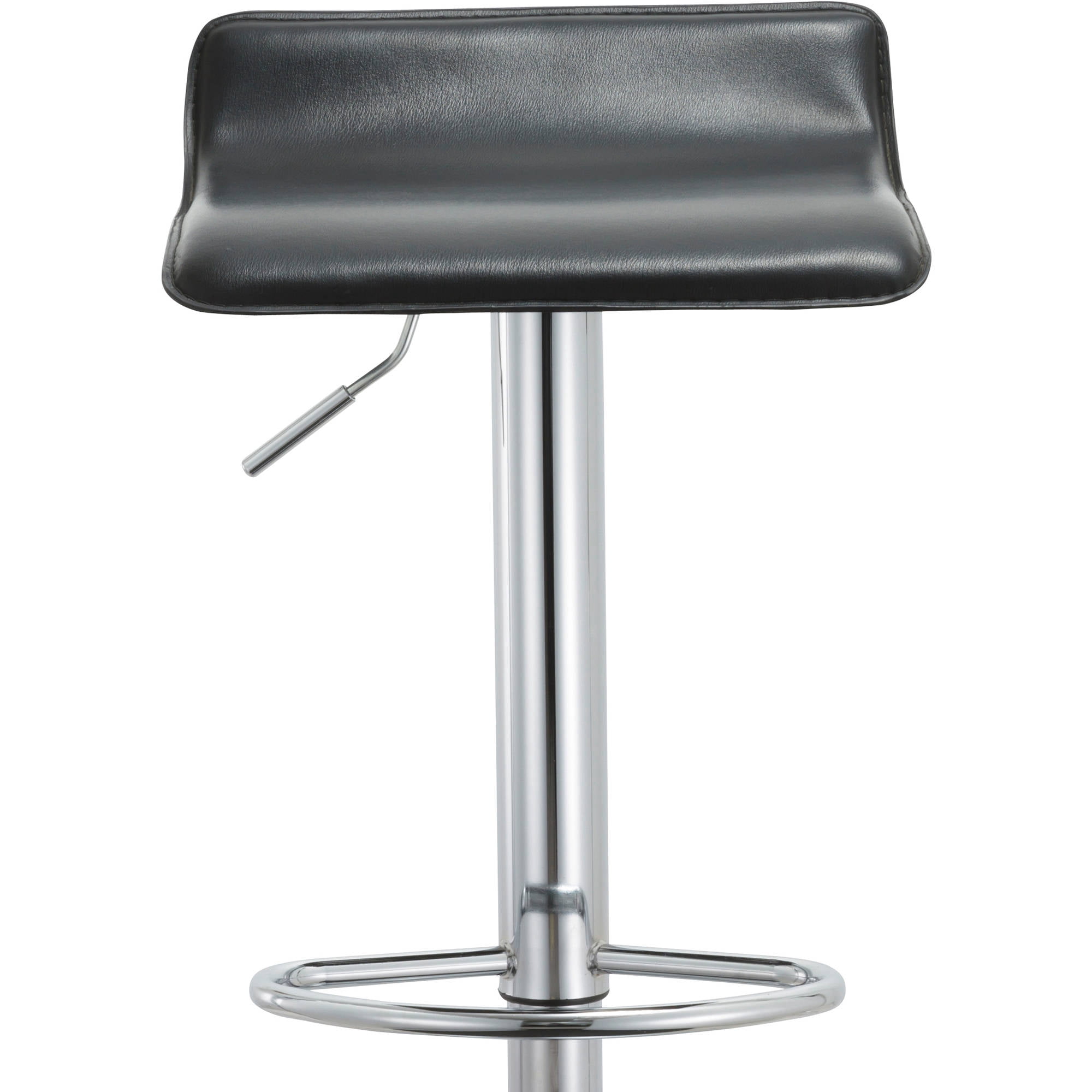 Contoured Contemporary Backless Armless Swivel Height Adjustable Hydraulic Lift Chrome Base Bar Stool with Footrest (Black) - Set of 2