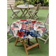 thumbnail image 4 of Outdoor Tablecloth with Umbrella Hole for Patio/Picnic/Party/Camping, Independence Day Waterproof Table Cloth Round Cover Washable, American Flag Boots Red Flowers Retro Wooden (Dia 54"), 4 of 9