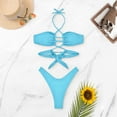 thumbnail image 3 of WREESH Womens Two Piece Swimsuit Criss Cross Bikini High Cut Bikini Comfortable and Fashionable Solid Color Split Swimsuit Set Swimsuit Beach Bathing Suit Blue, 3 of 7
