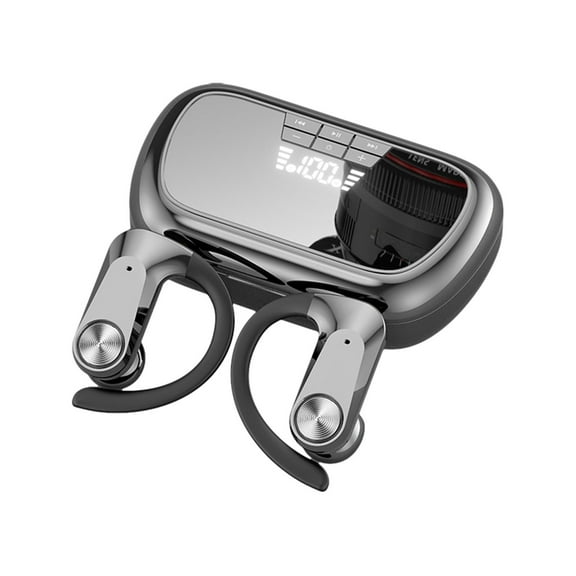 Wireless Earphones Bluetooth 5.3 Magical Support SD Card TWS-Headphones Mirror Earbuds with Ear Hooks for Training Sport Digital Display