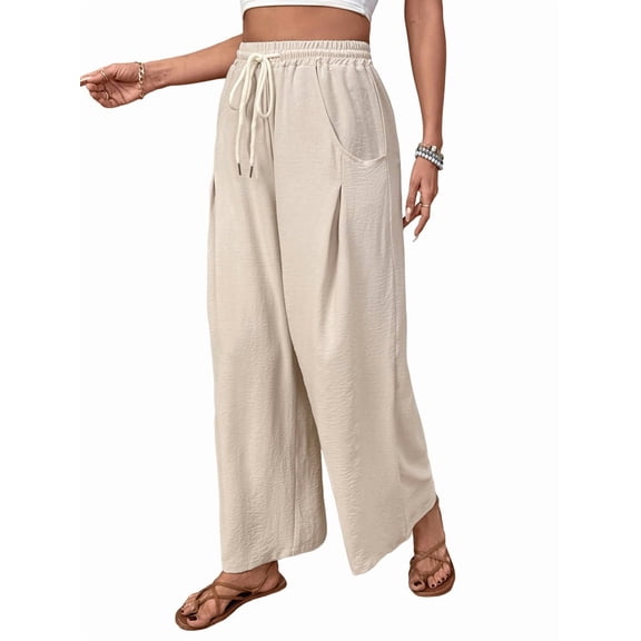 Women'S Wide Leg Palazzo Pants Dressy Casual Gaucho Pants Elastic Waist with Pockets Color XL