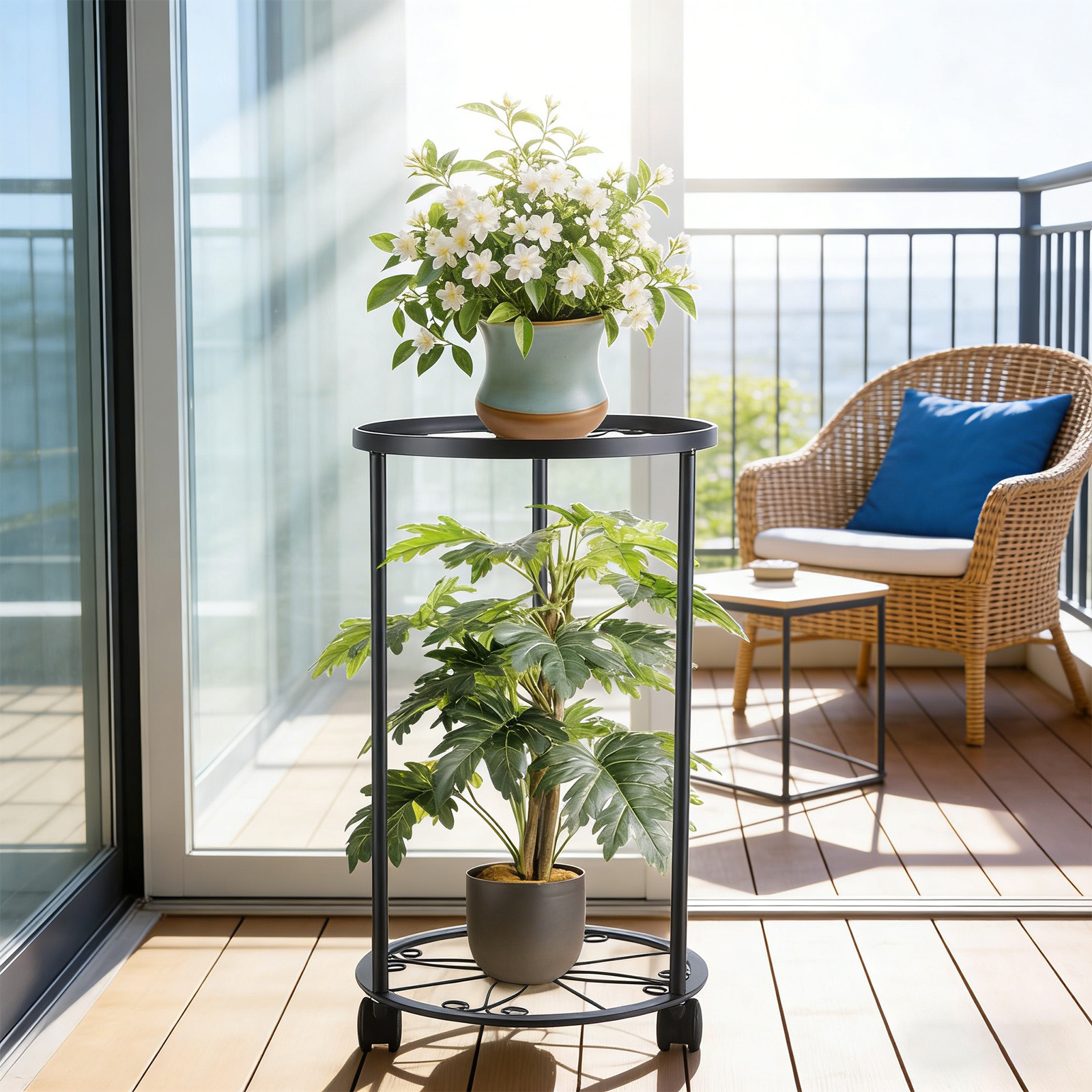 Foukus 2-Tier Metal Plant Stand with Lockable Wheels photo 3