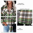 thumbnail image 3 of Camisa de manga larga con botones para mujer, blusa informal de moda con cuello vuelto a cuadros, blusa con bolsillo verde M, 3 of 3