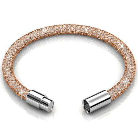 7 Rose Gold Plated Mesh Bangle Bracelet with Magnetic Clasps and High Quality Crystals by Matashi